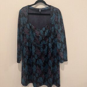 Modcloth Thoughtful And Sweet Knit A Line Dress Black Blue Feathers Sz XL